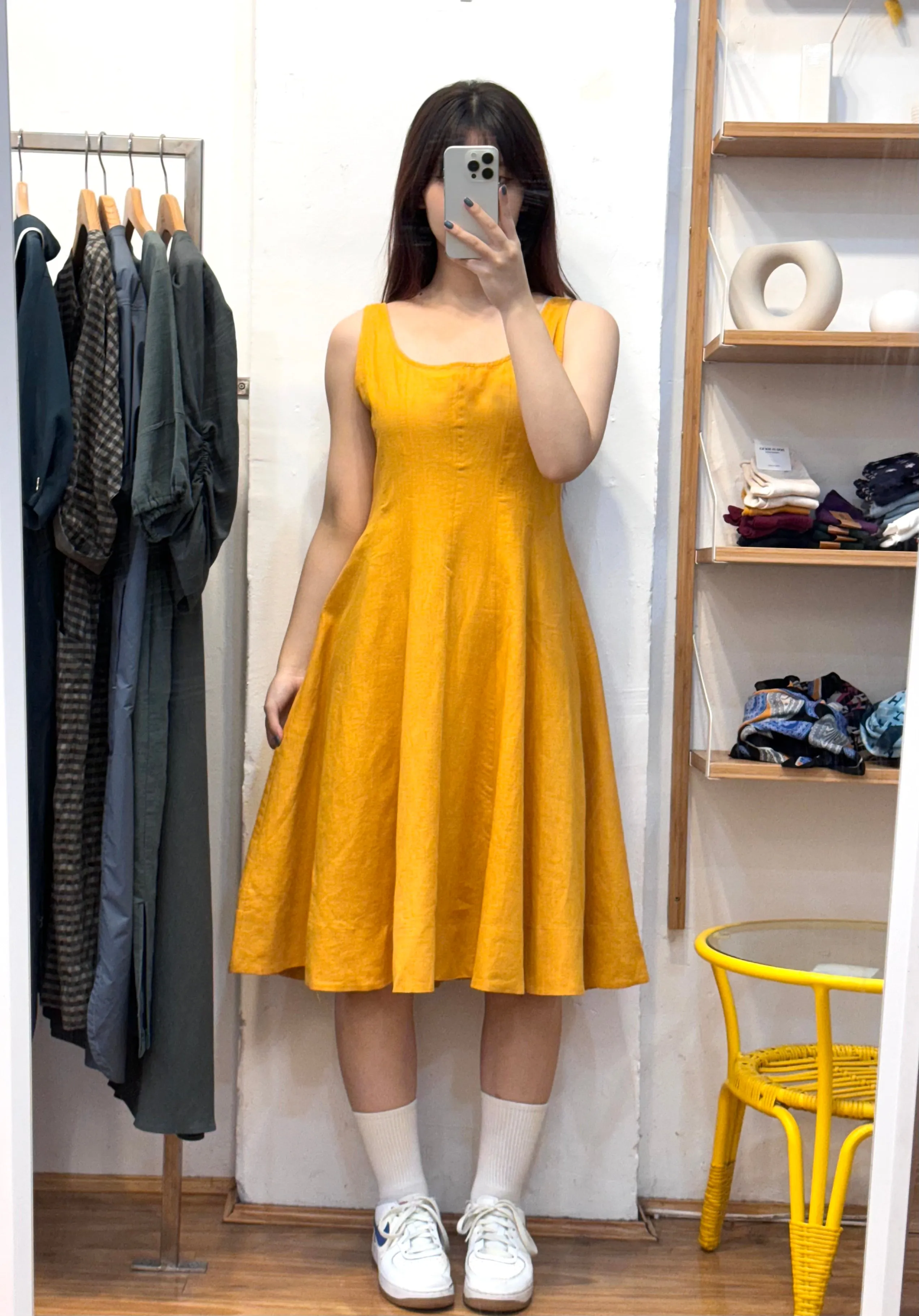 100% Linen Yellow Sleeveless Dress