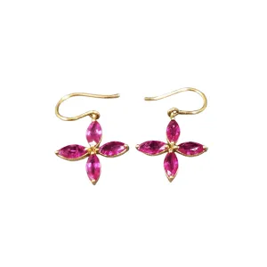 18k Gold Natural Ruby Leaf Earring