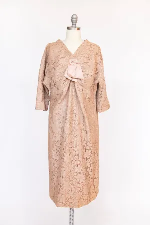 1950s Dress Beige Champagne Lace 60s Volup XL