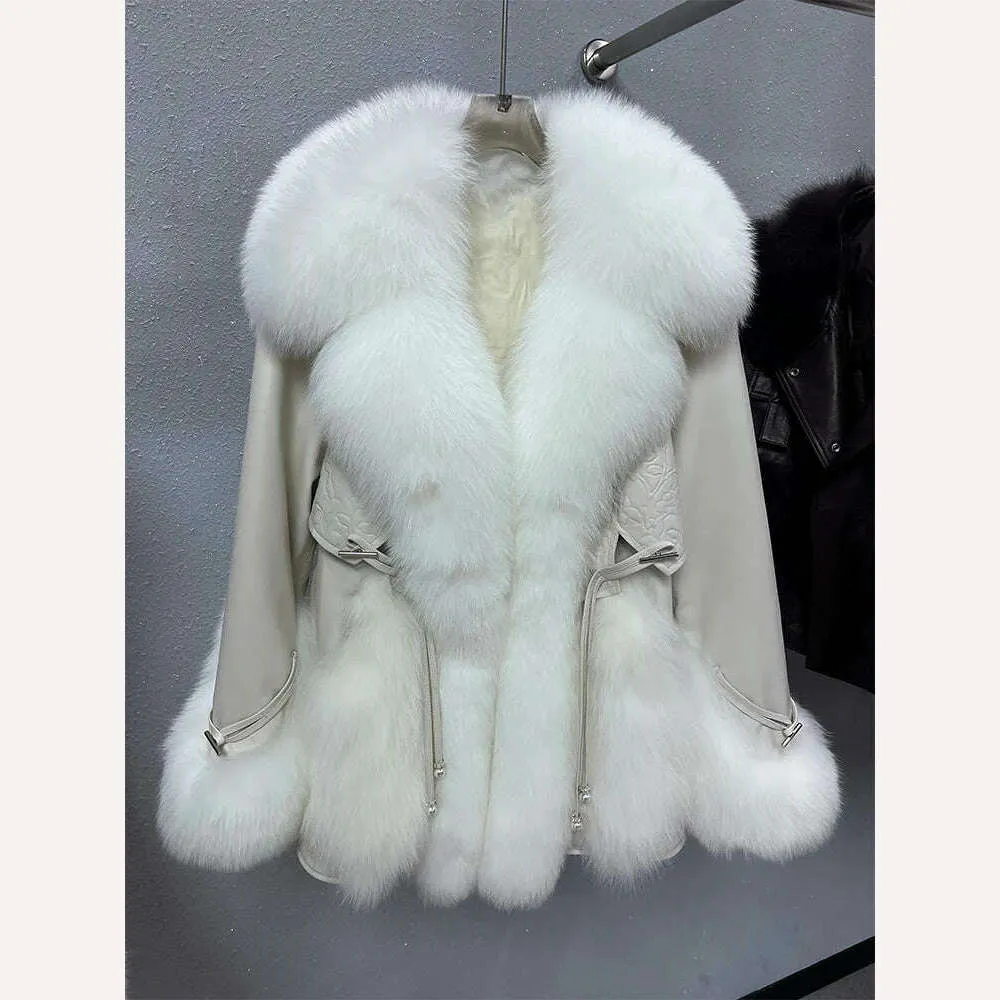 2023 Winter Women Real Natural Fox Fur Coat Geniune Sheepskin Leather Goose Down Jacket Luxury Thick Warm Female Coat Outwear