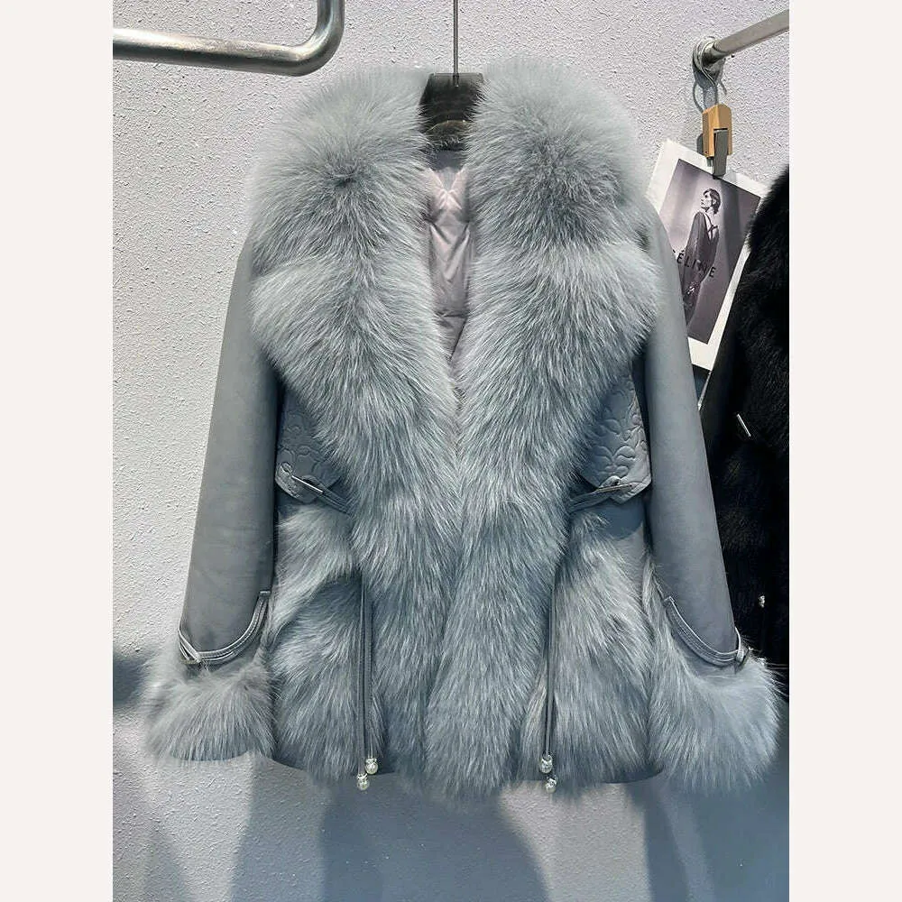 2023 Winter Women Real Natural Fox Fur Coat Geniune Sheepskin Leather Goose Down Jacket Luxury Thick Warm Female Coat Outwear