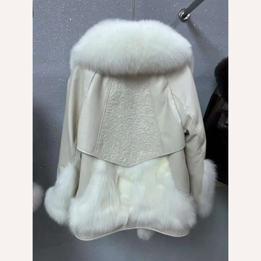 2023 Winter Women Real Natural Fox Fur Coat Geniune Sheepskin Leather Goose Down Jacket Luxury Thick Warm Female Coat Outwear