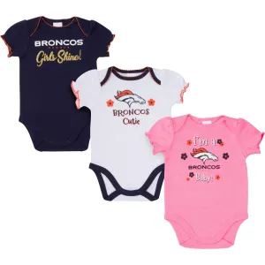 3-Pack Baby Girls Denver Broncos Short Sleeve Bodysuits