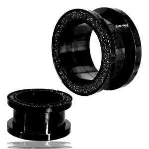 316L Black Plated Surgical Steel Tunnel Sandpaper Texture Top Design Screw On Plug | Gauges