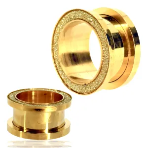 316L Gold Plated Surgical Steel Tunnel Sandpaper Texture Top Design Screw On Plug | Gauges