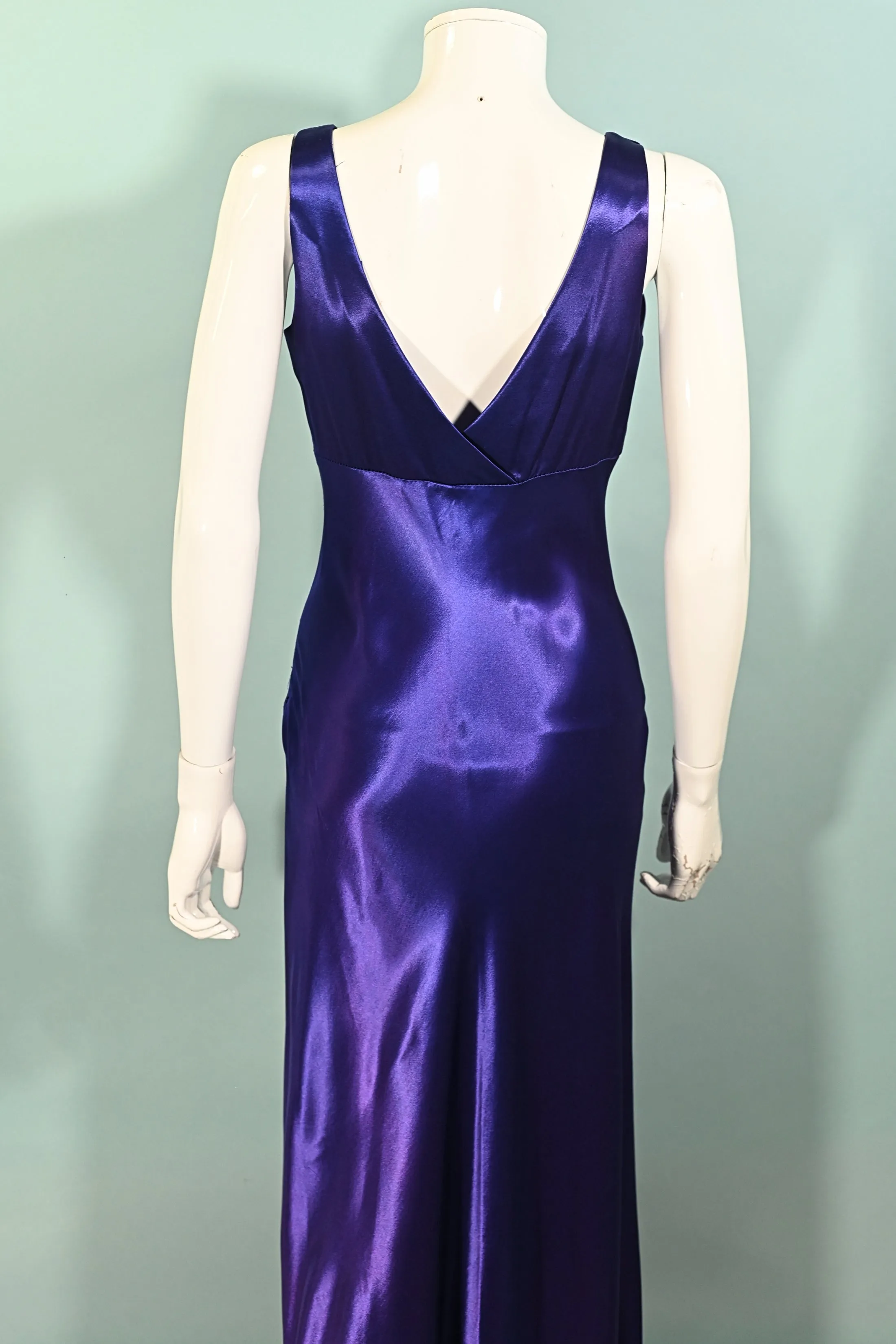 All That Jazz Blue/Purple Satin Dress, 30s Style Maxi S