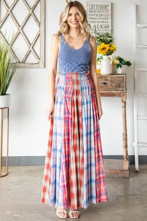 Americana Mixed Plaid Maxi Skirt