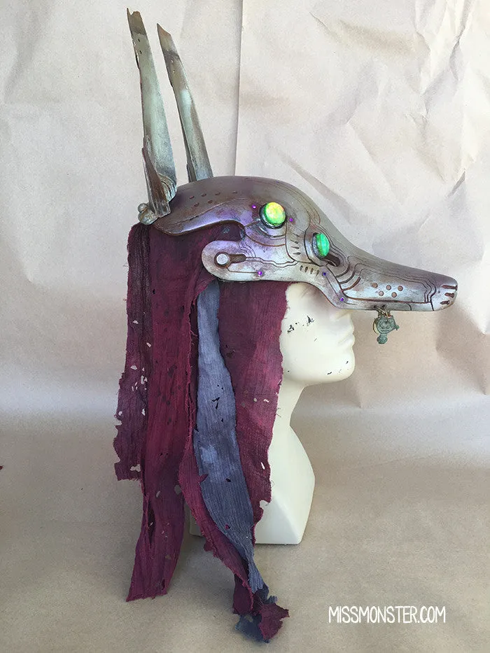 ANUBOT HEADDRESS- RUSTED IRON WITH LIGHT UP EYES