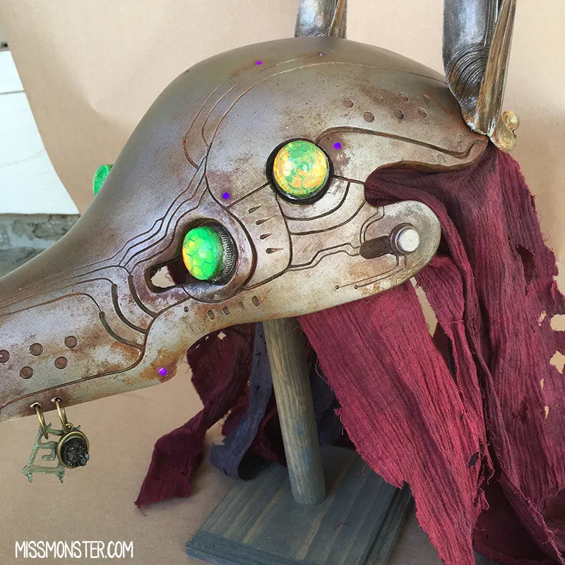 ANUBOT HEADDRESS- RUSTED IRON WITH LIGHT UP EYES