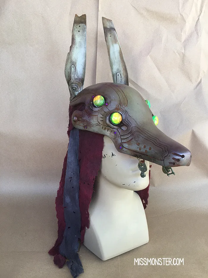 ANUBOT HEADDRESS- RUSTED IRON WITH LIGHT UP EYES