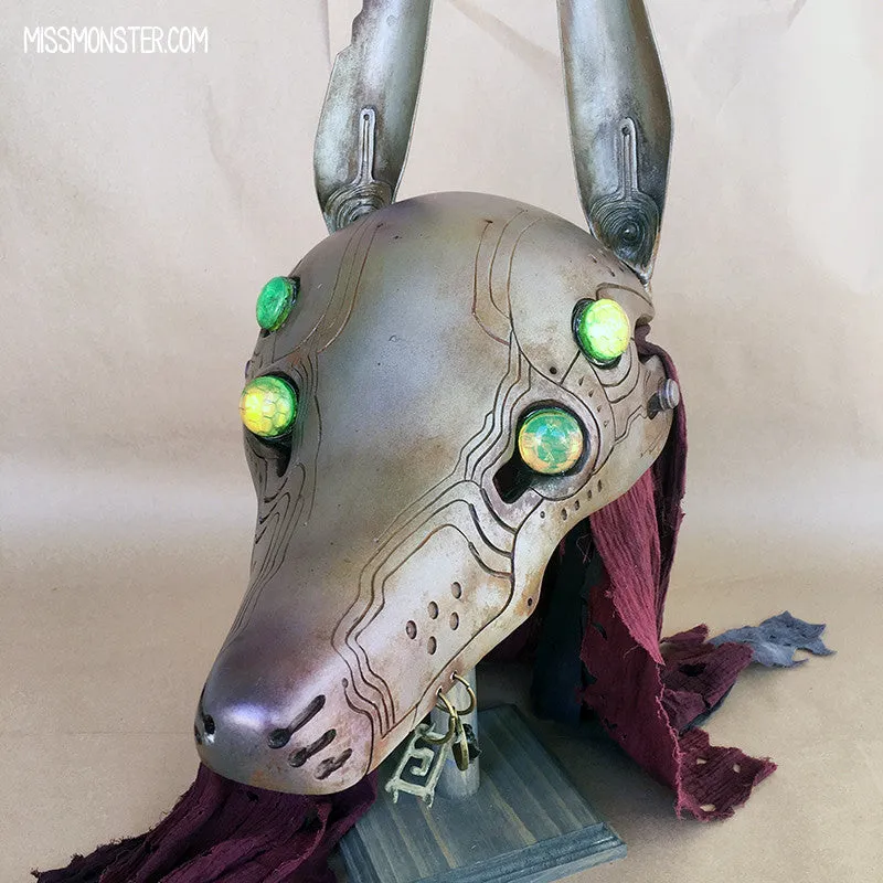 ANUBOT HEADDRESS- RUSTED IRON WITH LIGHT UP EYES