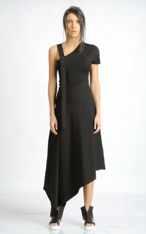 Asymmetric Cotton Black Dress