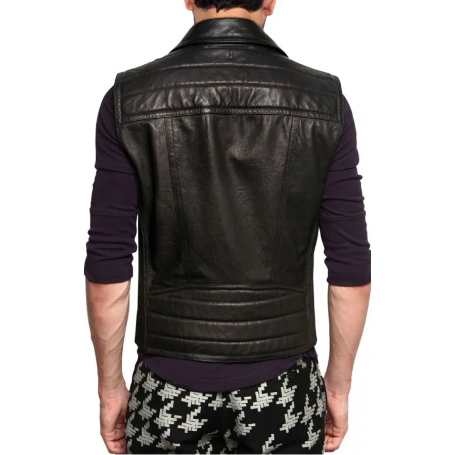 Asymmetric Zipper Mens Motorcycle Leather Vest