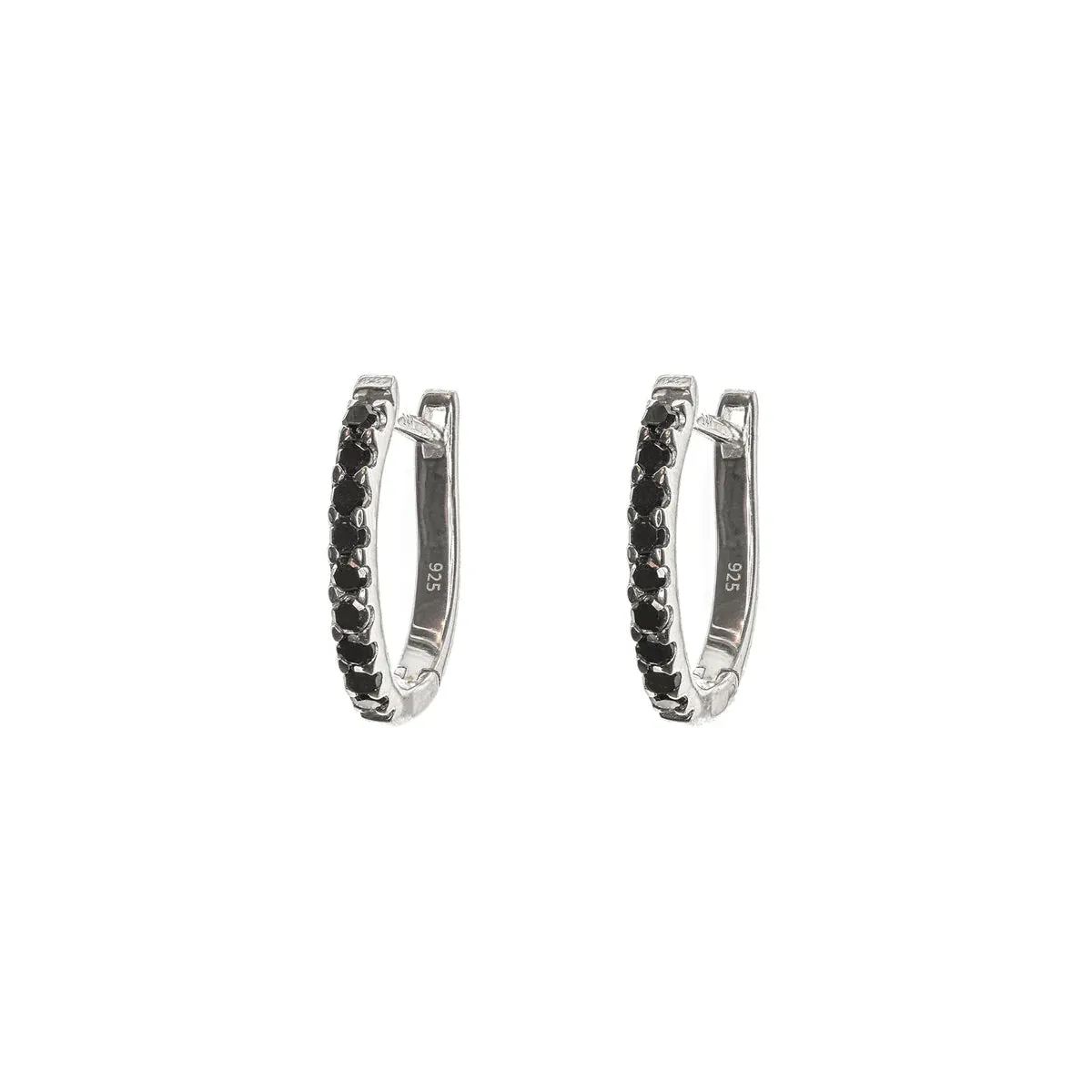 Black Diamond & Silver Huggie Hoops