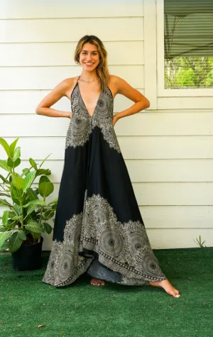 Black Lotus Mandala Goddess Maxi Dress