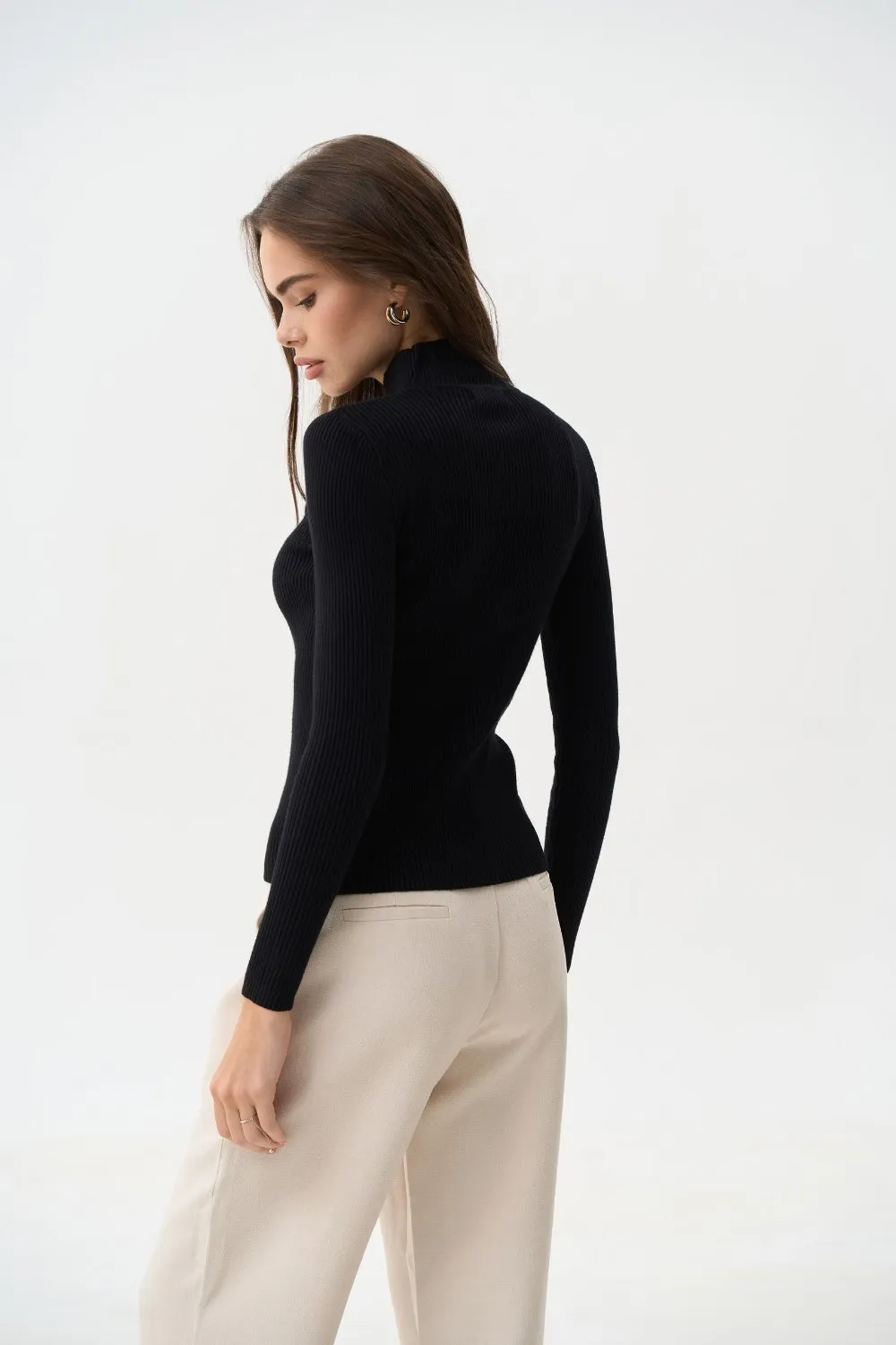 Black Rib Knit Turtleneck Sweater