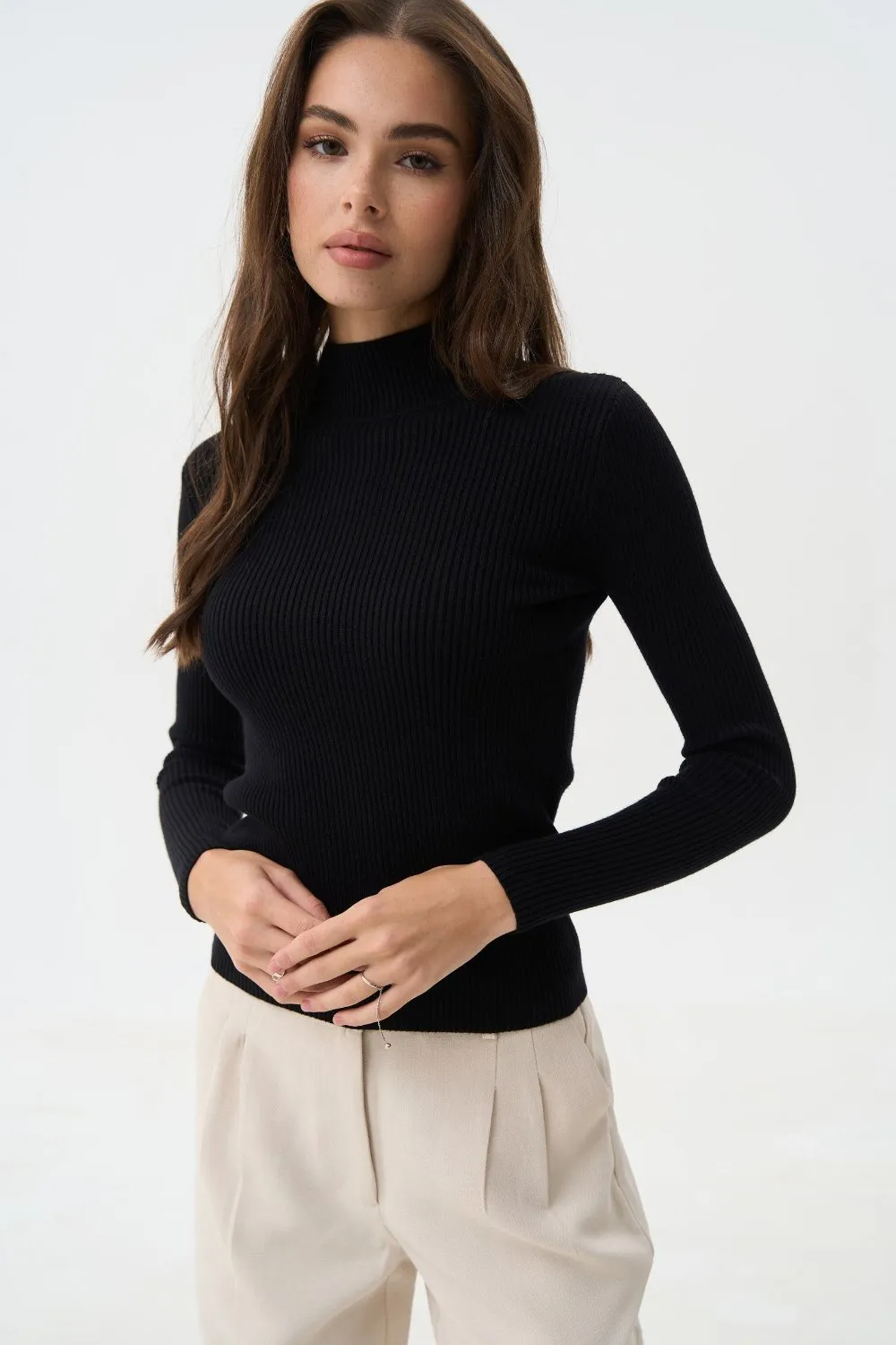 Black Rib Knit Turtleneck Sweater