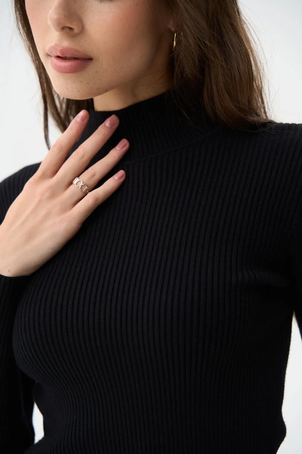 Black Rib Knit Turtleneck Sweater