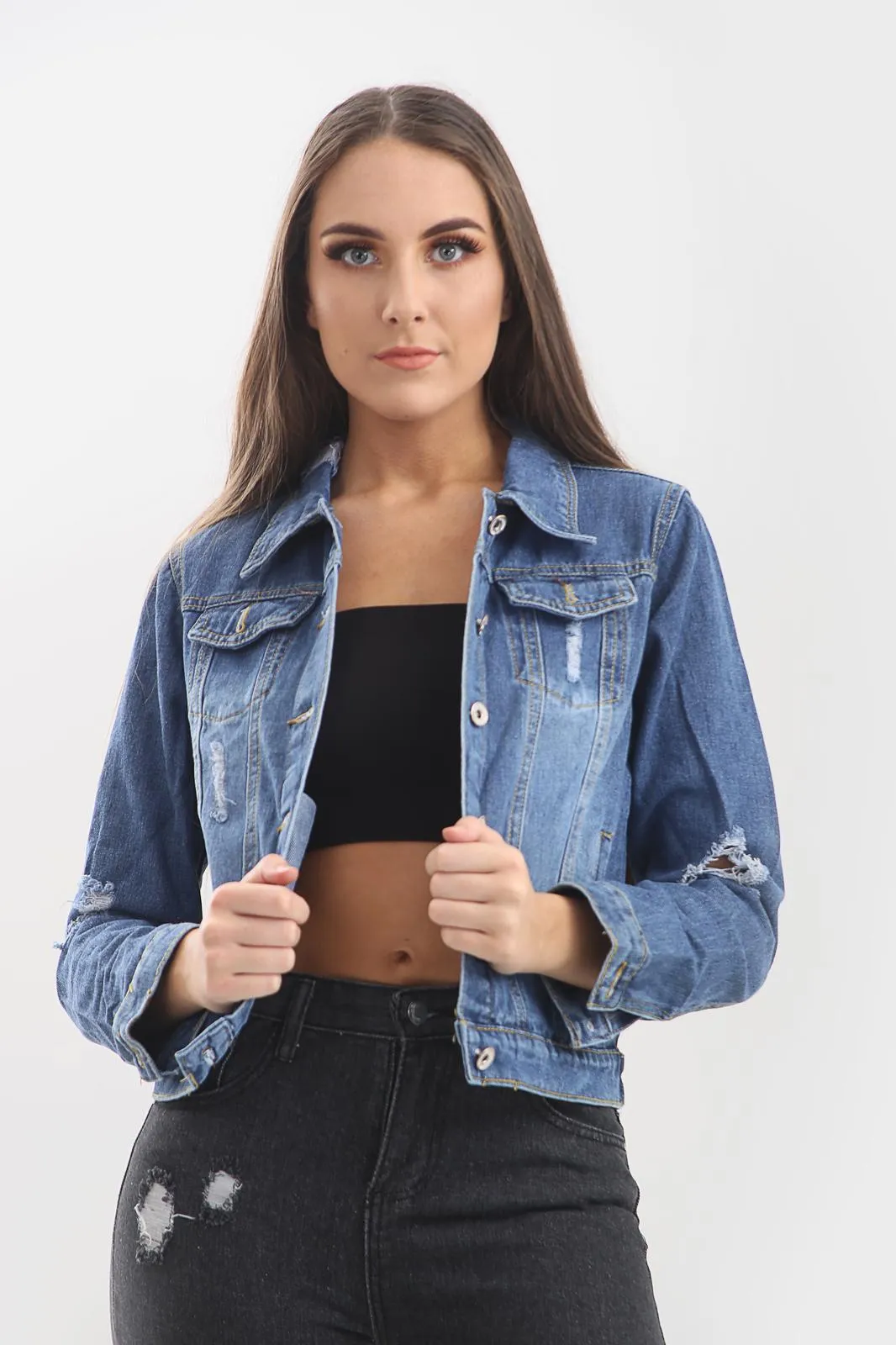 Blue Distressed Denim Jacket