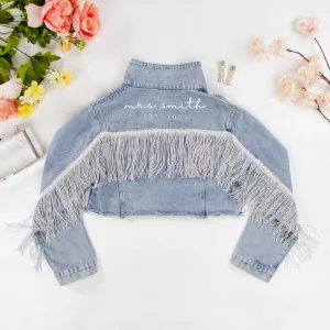 (Blue Fringe) Bridal Denim Jacket Gifts