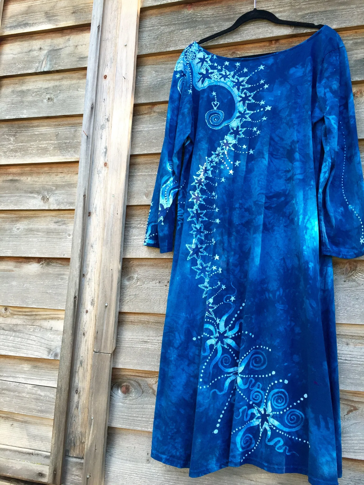 Blue Tree of Life Long Sleeve Batik Dress