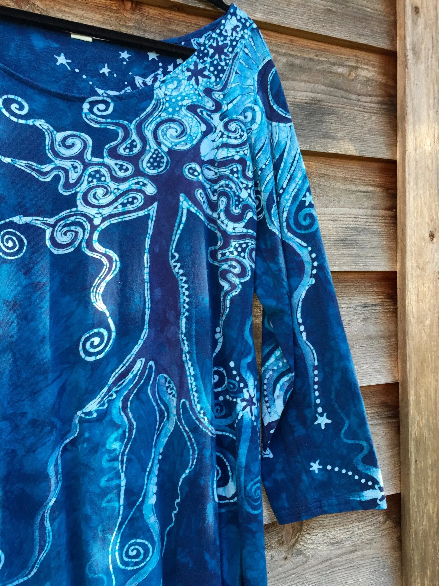 Blue Tree of Life Long Sleeve Batik Dress