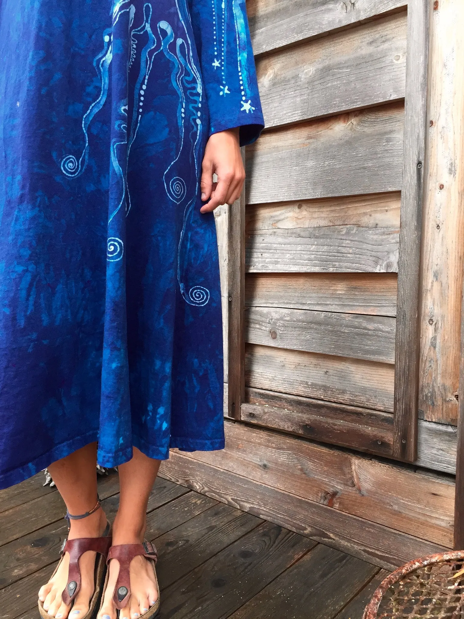 Blue Tree of Life Long Sleeve Batik Dress