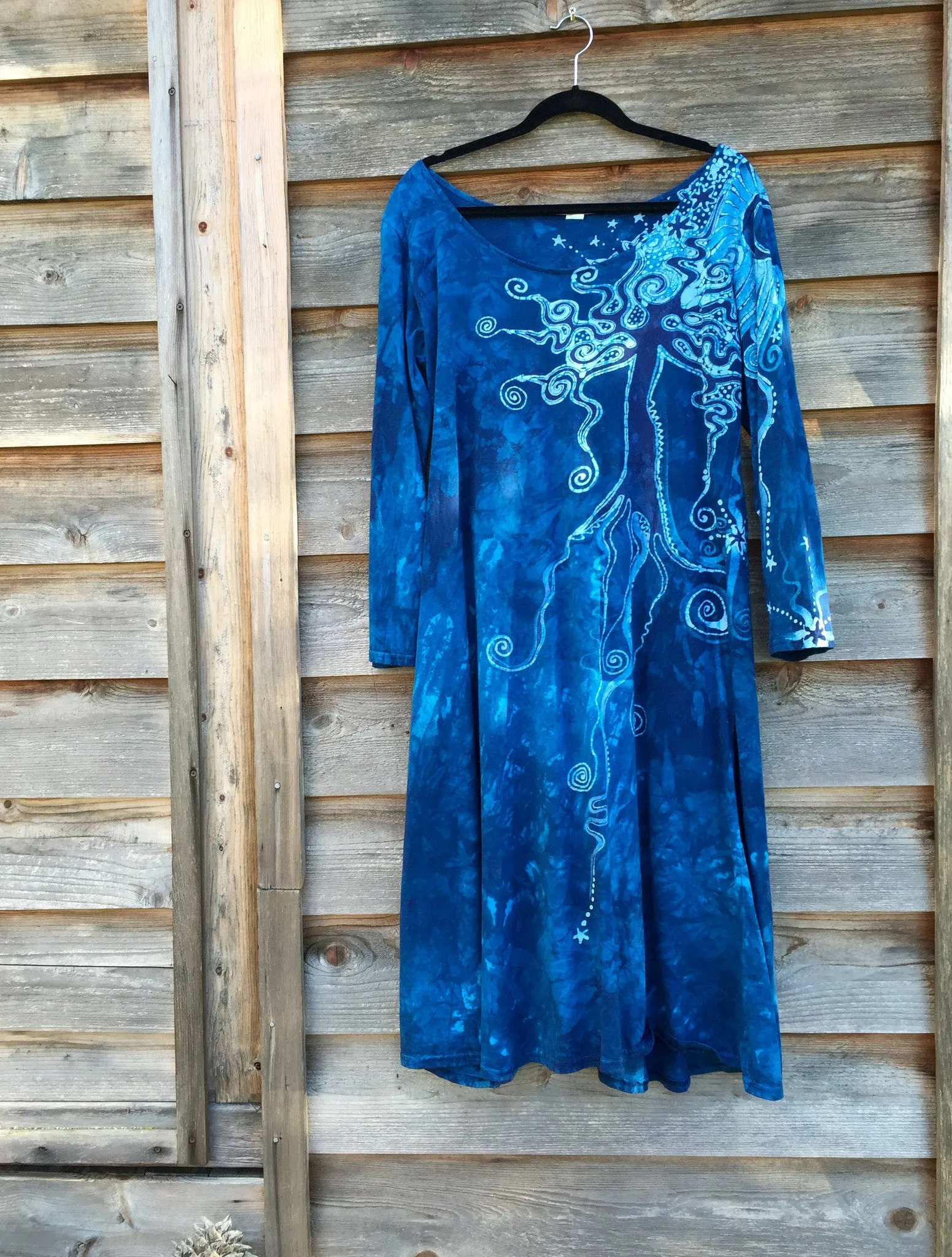 Blue Tree of Life Long Sleeve Batik Dress