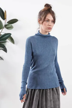 Blue Turtleneck Baraka knitted Bamboo shirt with Long Sleeves