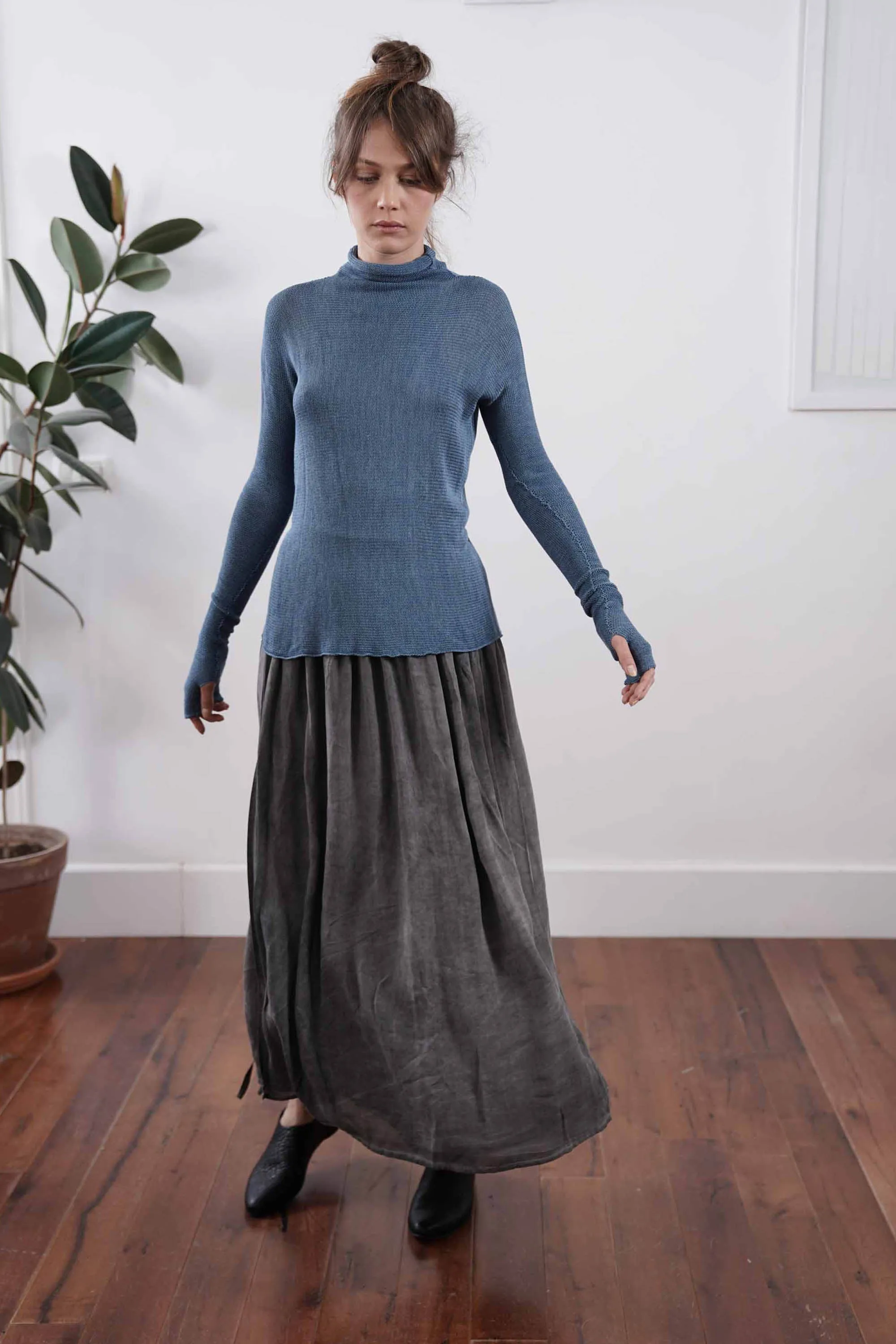 Blue Turtleneck Baraka knitted Bamboo shirt with Long Sleeves