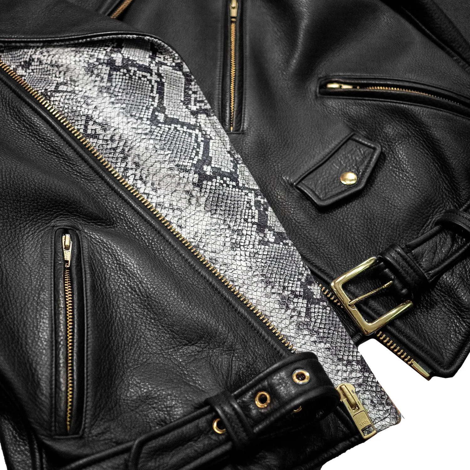 BOWERY JACKET - L / SNAKESKIN DETAIL, POLKA-DOT LINING   GOLD HARDWARE