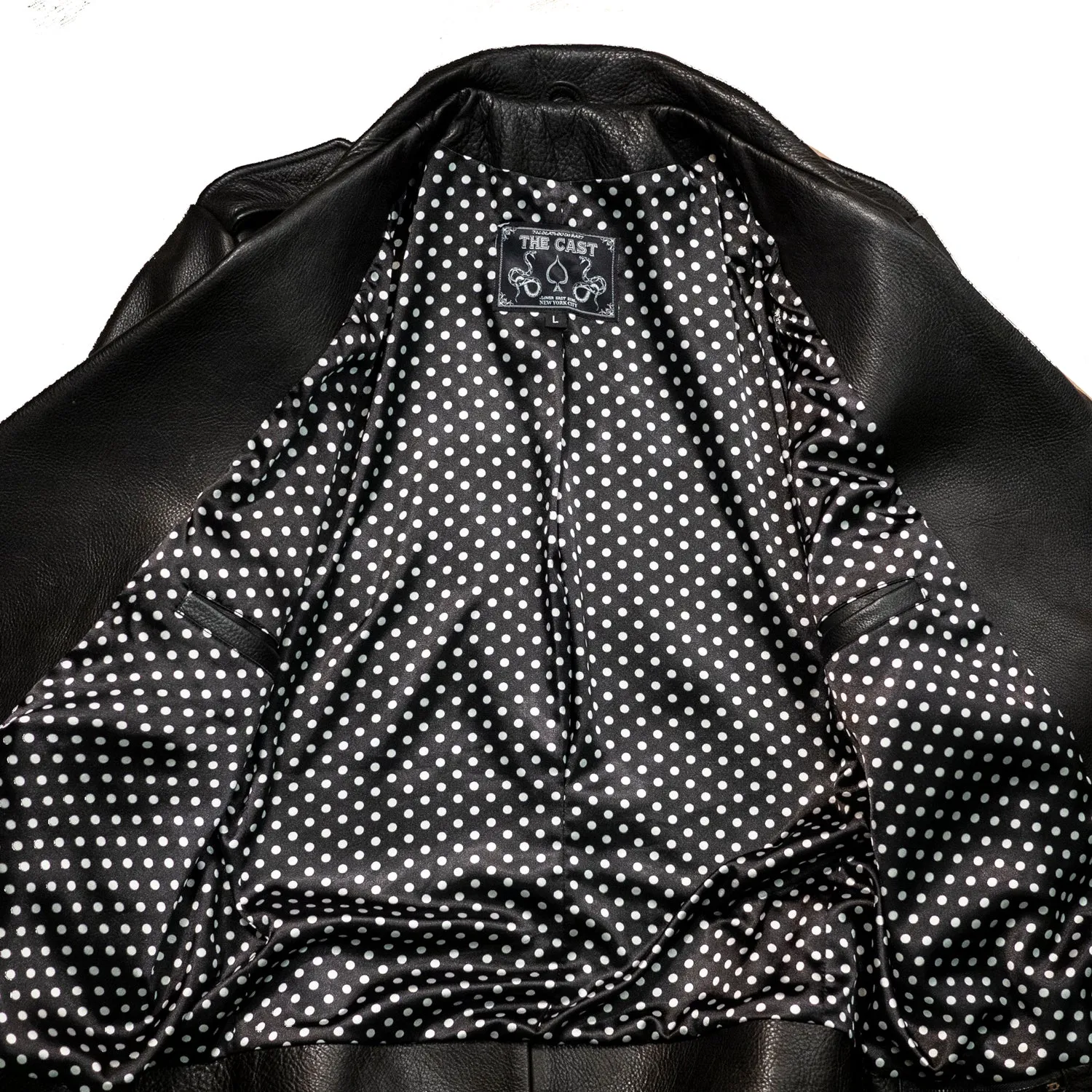 BOWERY JACKET - L / SNAKESKIN DETAIL, POLKA-DOT LINING   GOLD HARDWARE