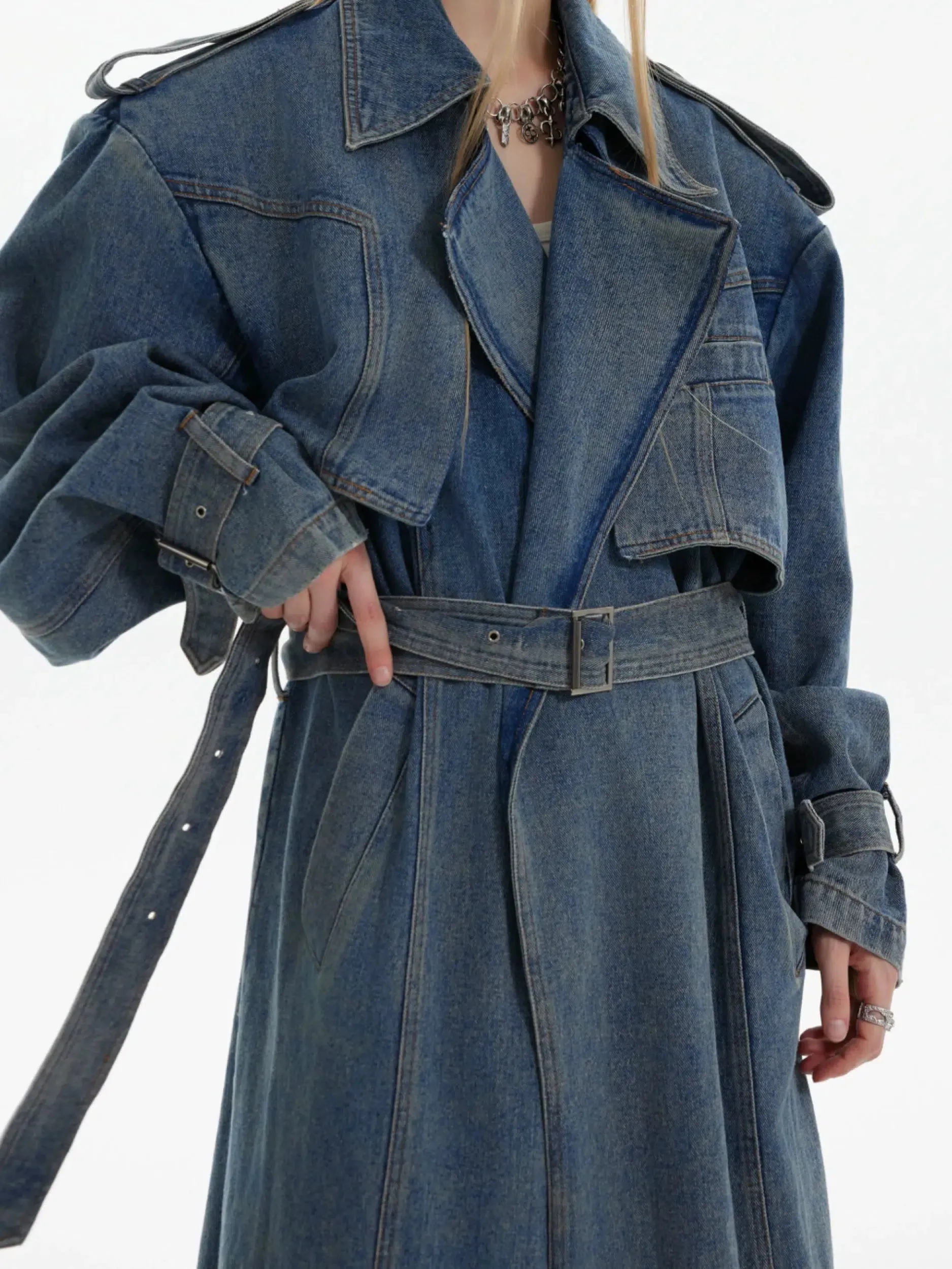 Button Details Denim Trench Coat