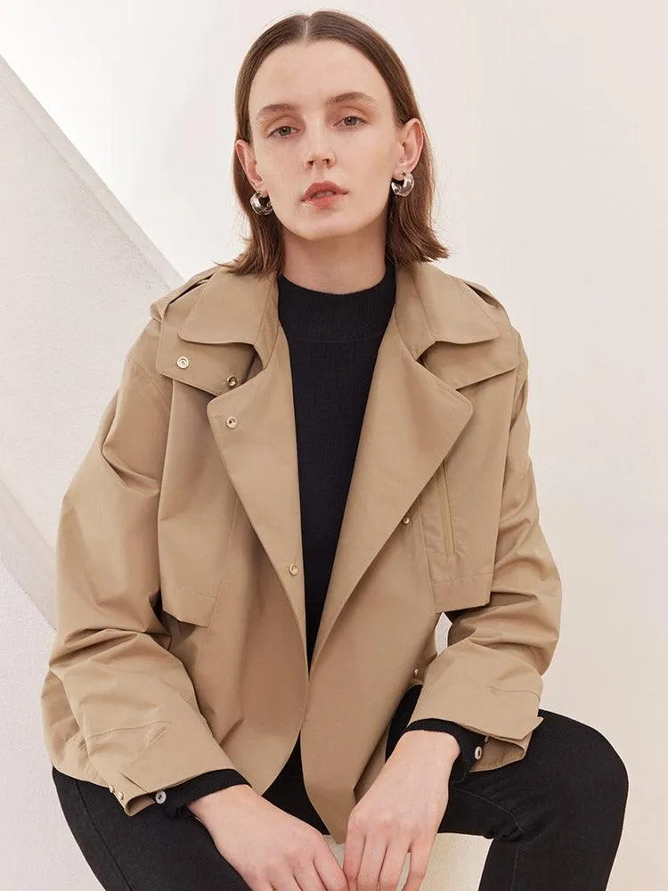 Camel Waterproof Cropped Trench Coat