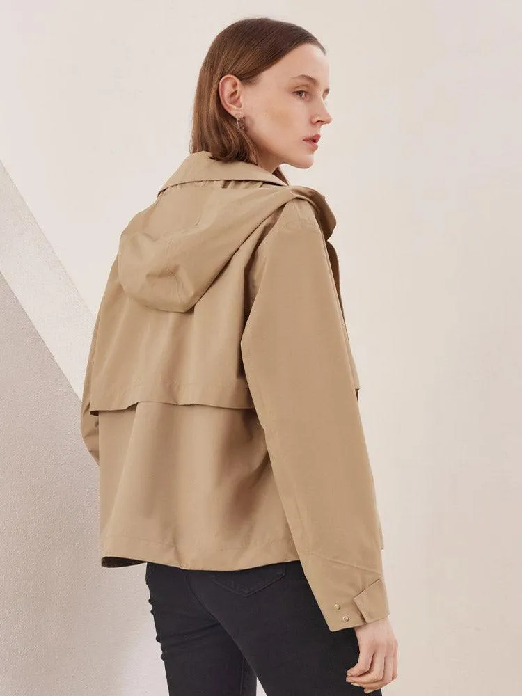 Camel Waterproof Cropped Trench Coat