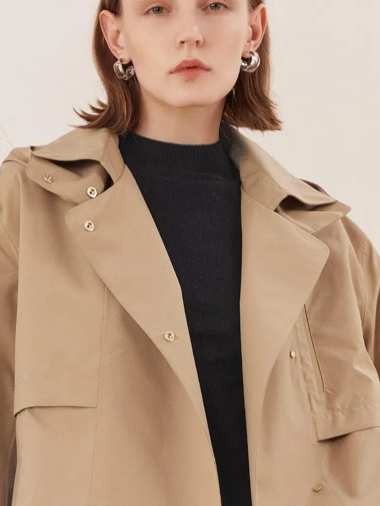 Camel Waterproof Cropped Trench Coat