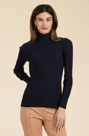 Cotton Cashmere Ribbed Turtleneck - Navy