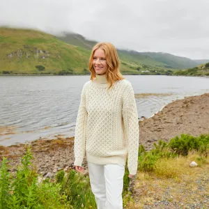 Cream Women's Turtleneck Aran Sweater