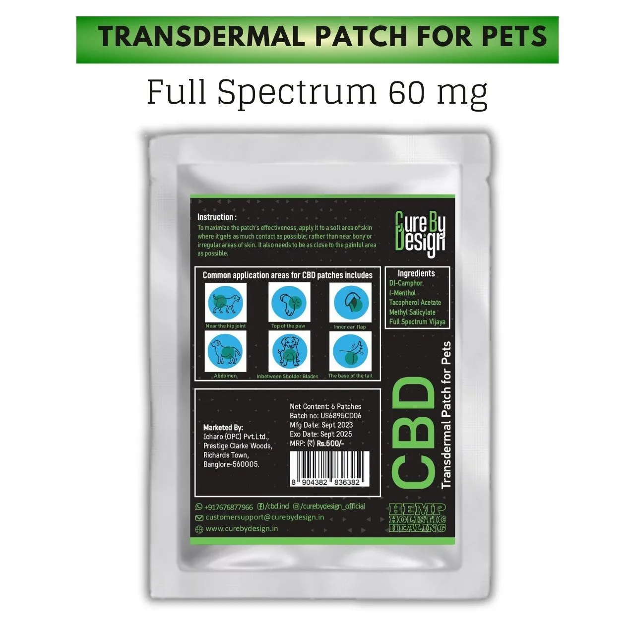 Cure By Design- CBD Transdermal Patch for Pets Full Spectrum 60mg