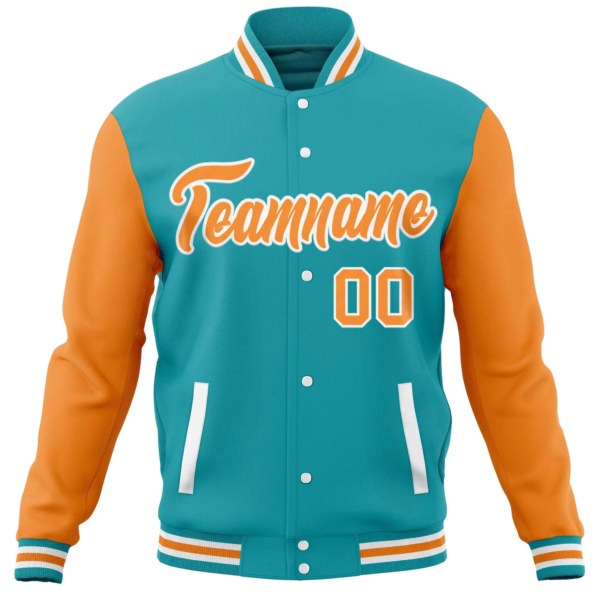 Custom Aqua Orange Varsity Full-Snap Raglan Sleeves Letterman Baseball Jacket