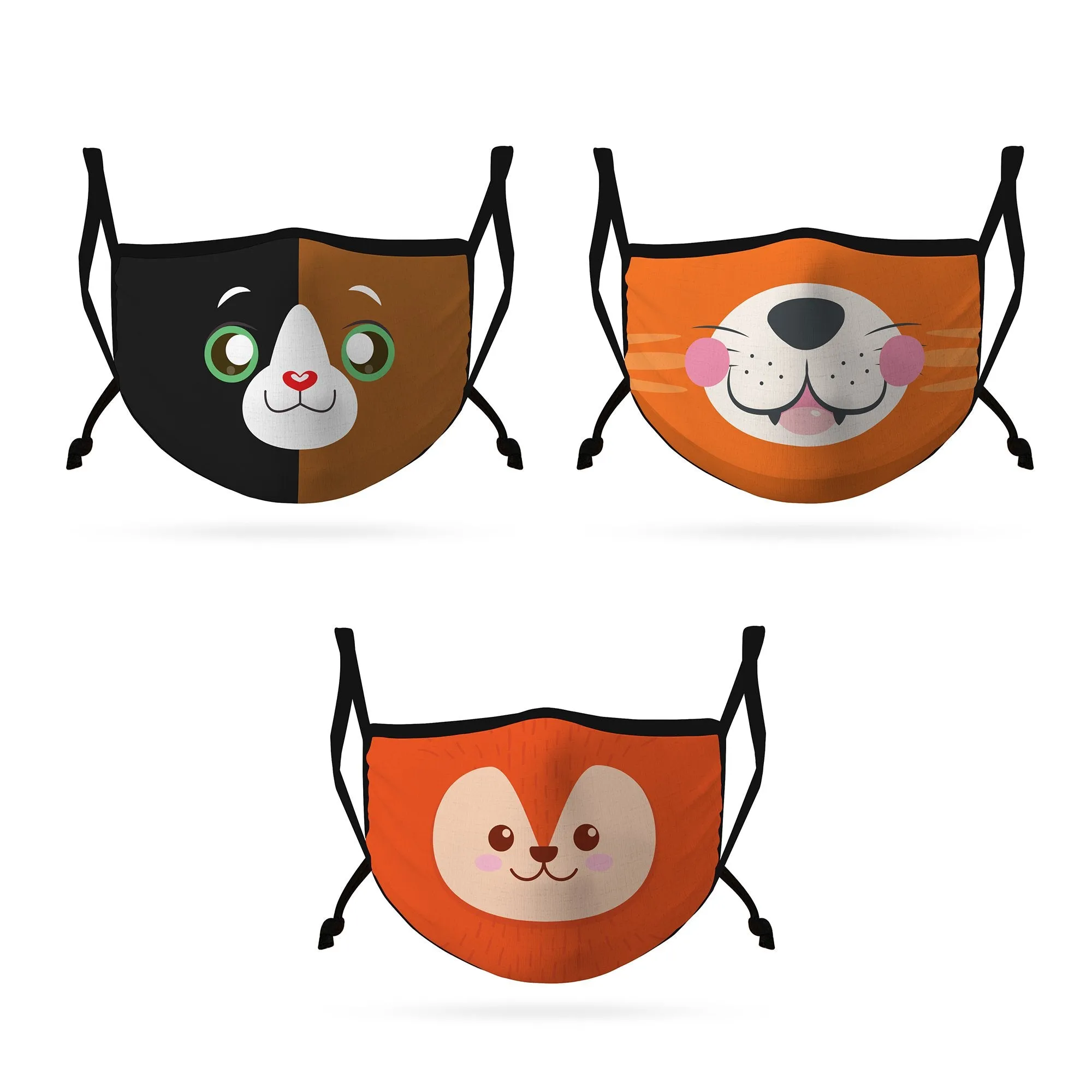 Cute Face Masks 3 / 5 Packs for Kids Child Adjustable Boys Girls Ages 3 to 9 Cotton Poly Washable Reusable 2 Layer Pocket Filter