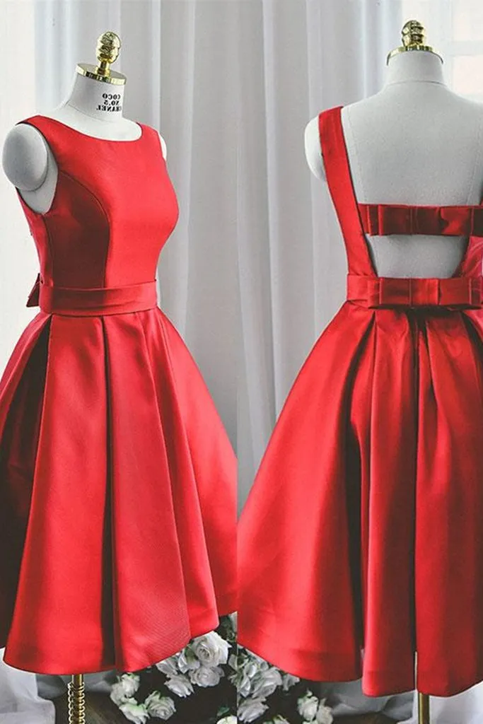 Cute Open Back Knee Length Red Prom Dress,Knee Length Red Homecoming Dress,Short Red Formal Evening Dress,BP187