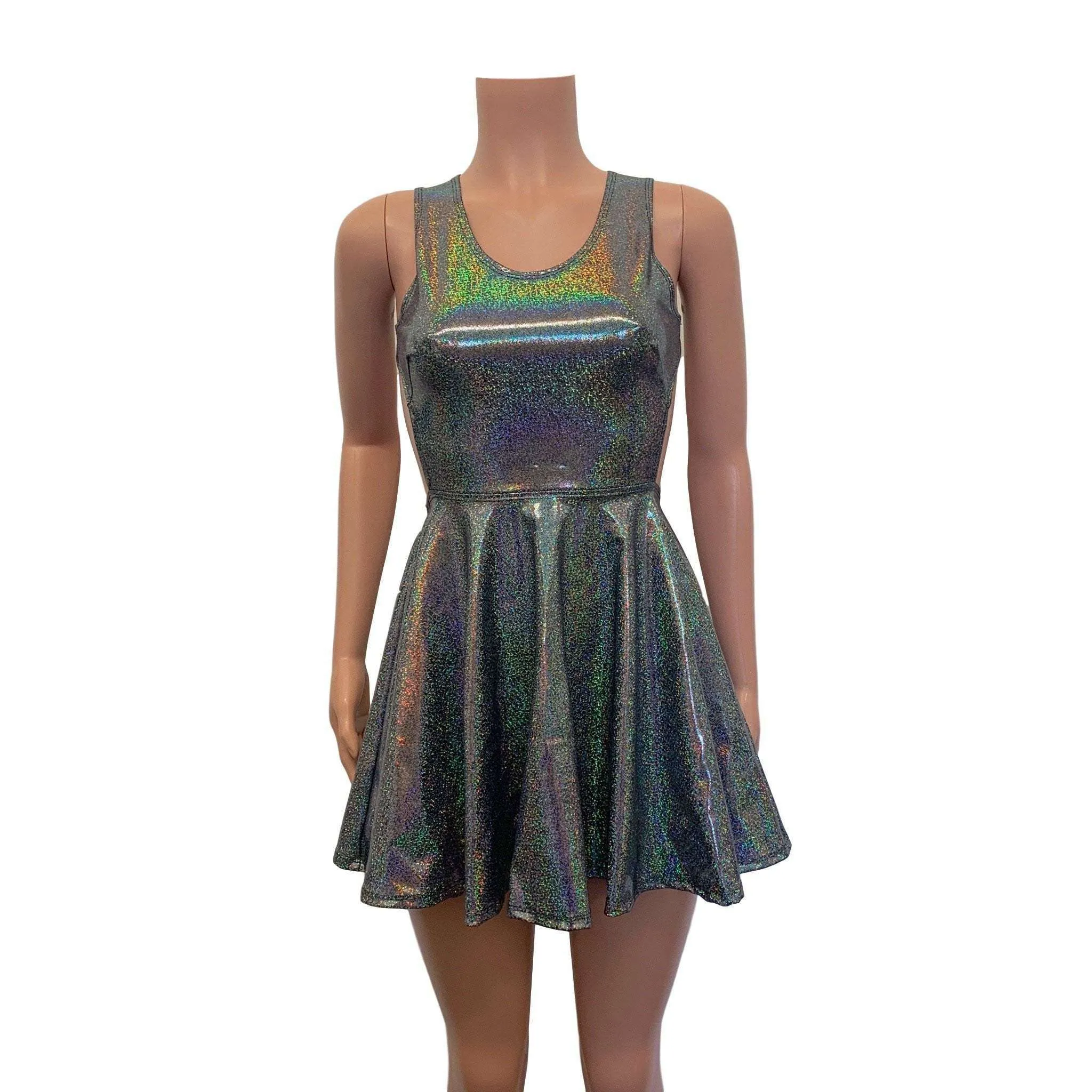 Cutout Skater Dress - Gleaming Silver Holographic