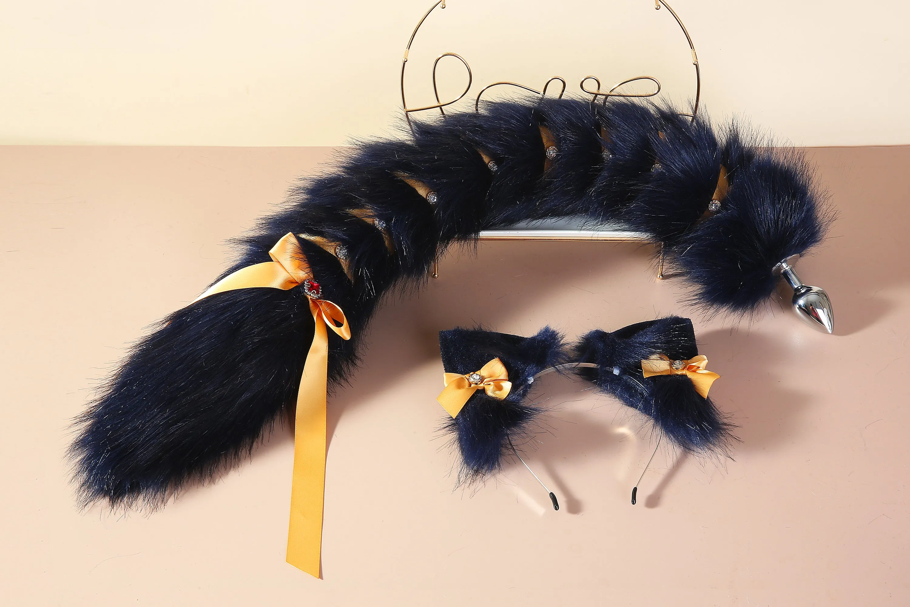 Dark blue fox ear and tail set fox ear and fox tail butt plug set sextoy wolf ear and tail plug  set bdsm anime cosplay ear and tail mature