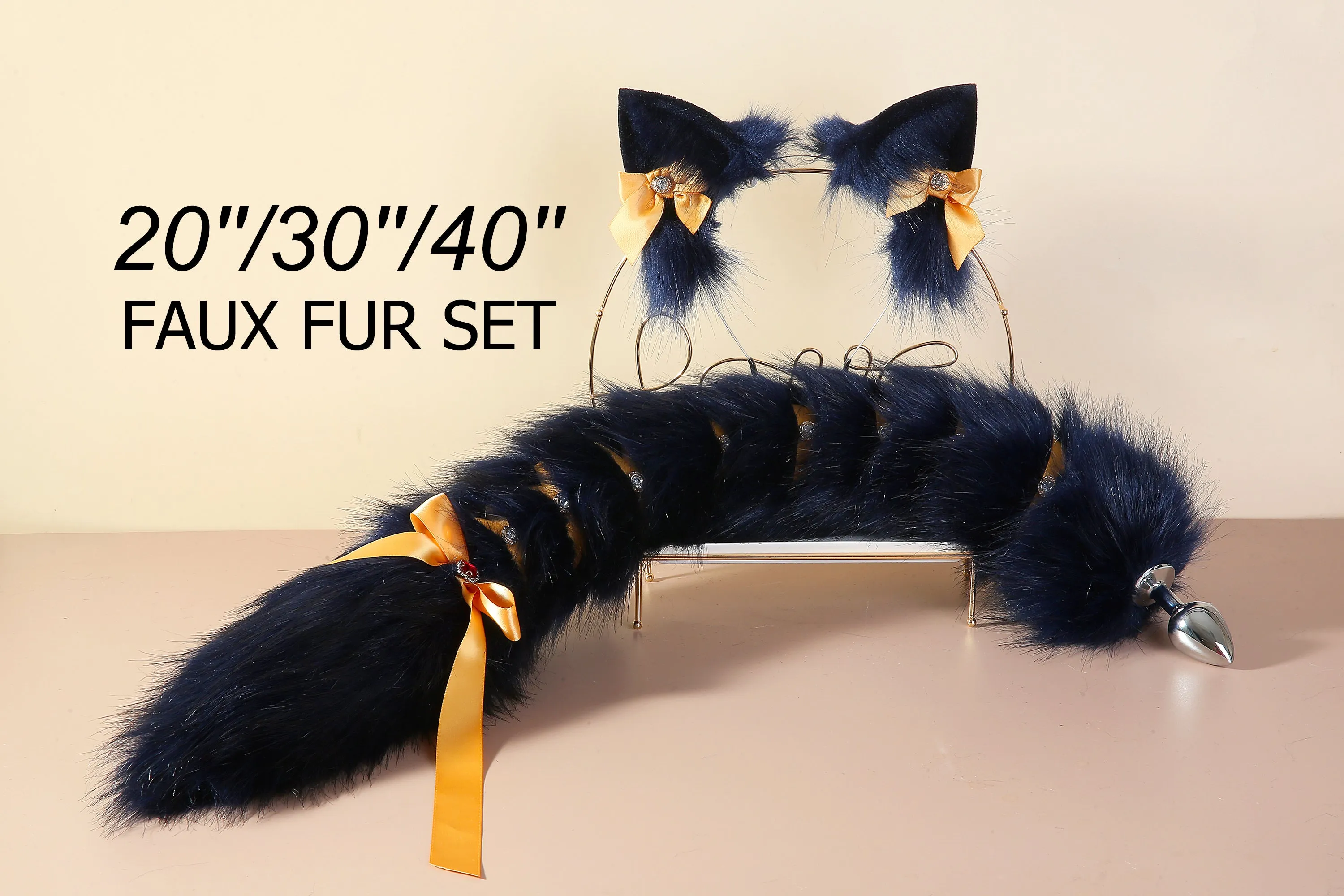 Dark blue fox ear and tail set fox ear and fox tail butt plug set sextoy wolf ear and tail plug  set bdsm anime cosplay ear and tail mature