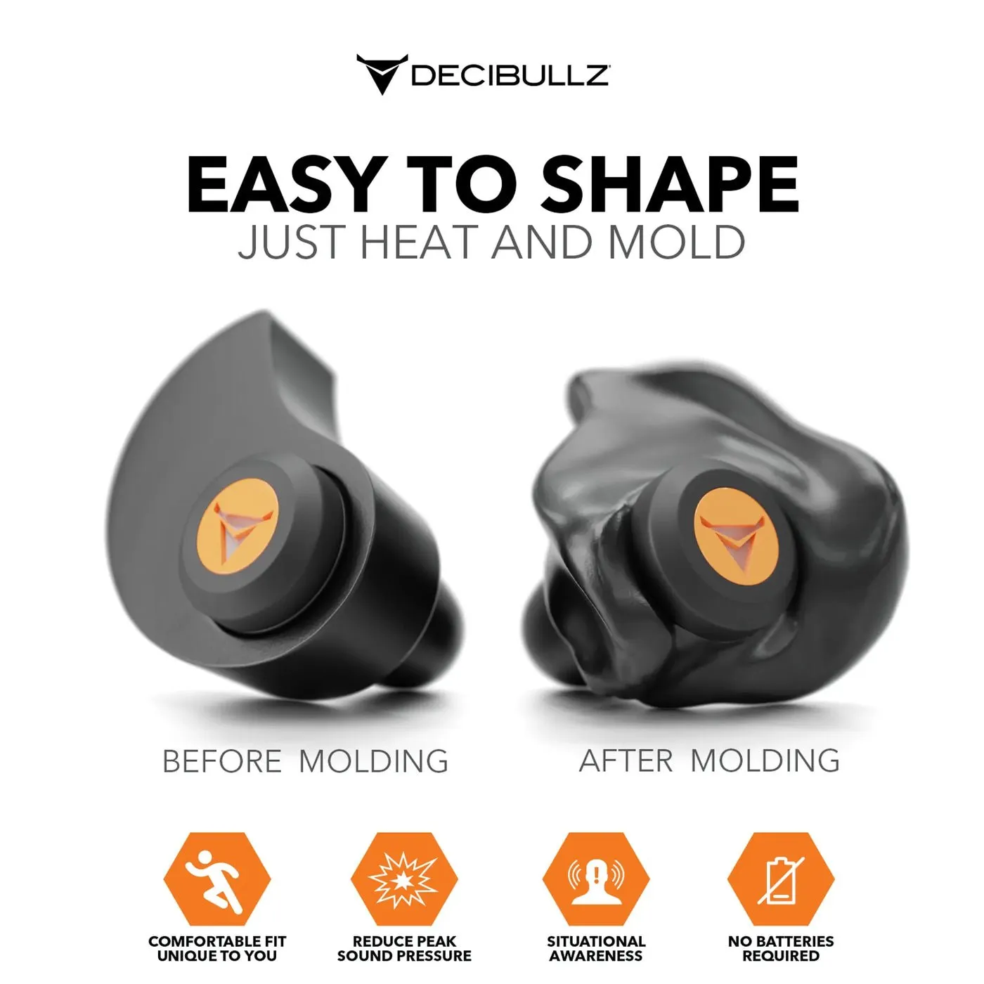 Decibullz Custom Moldable Ear Plugs for Shooting/Percussive Hearing Protection