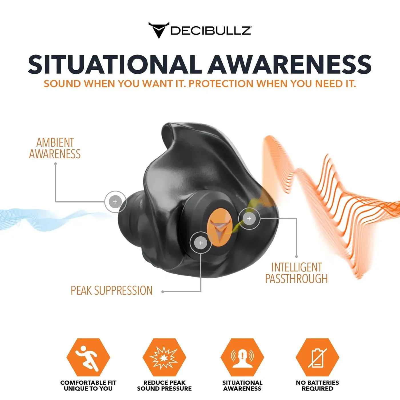 Decibullz Custom Moldable Ear Plugs for Shooting/Percussive Hearing Protection