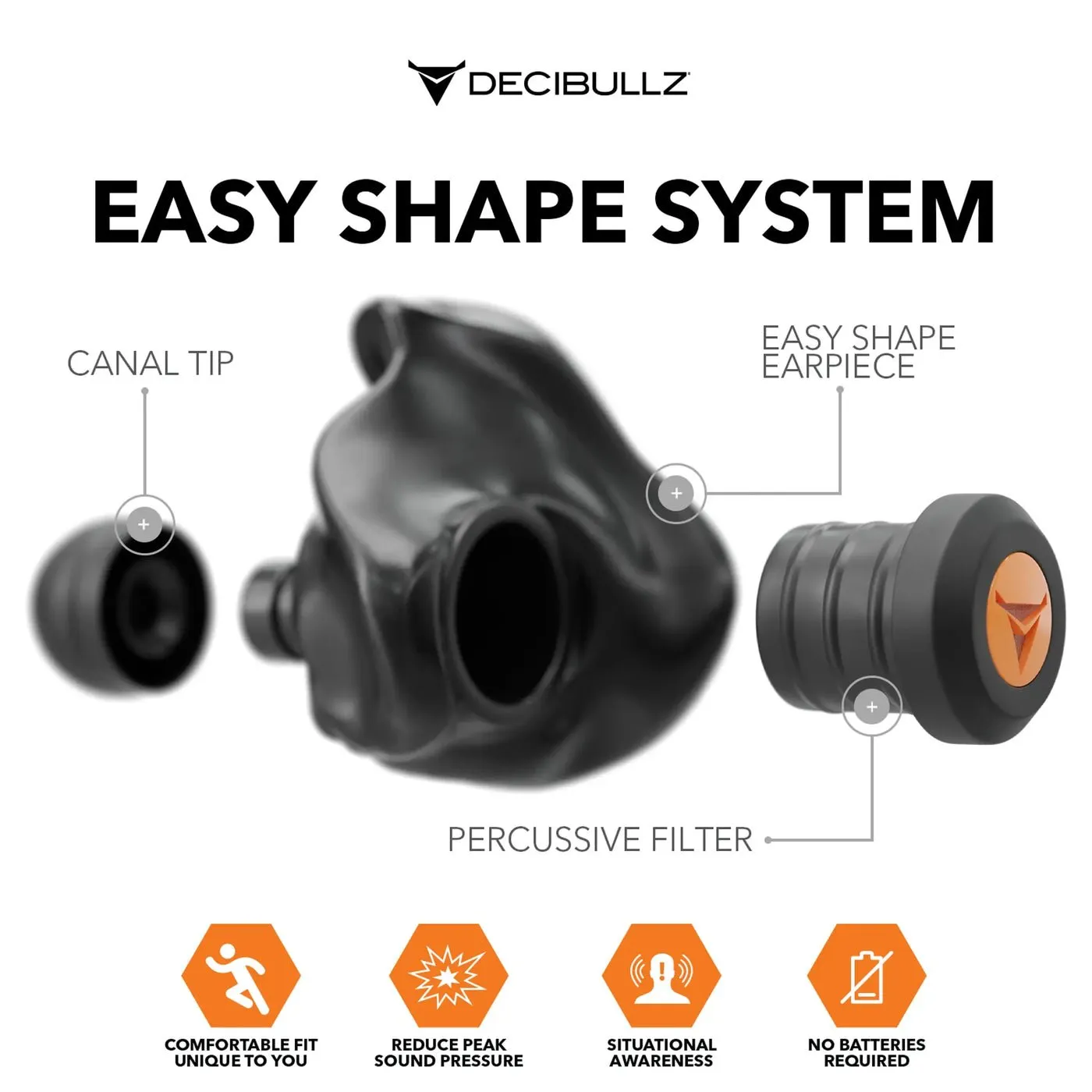 Decibullz Custom Moldable Ear Plugs for Shooting/Percussive Hearing Protection