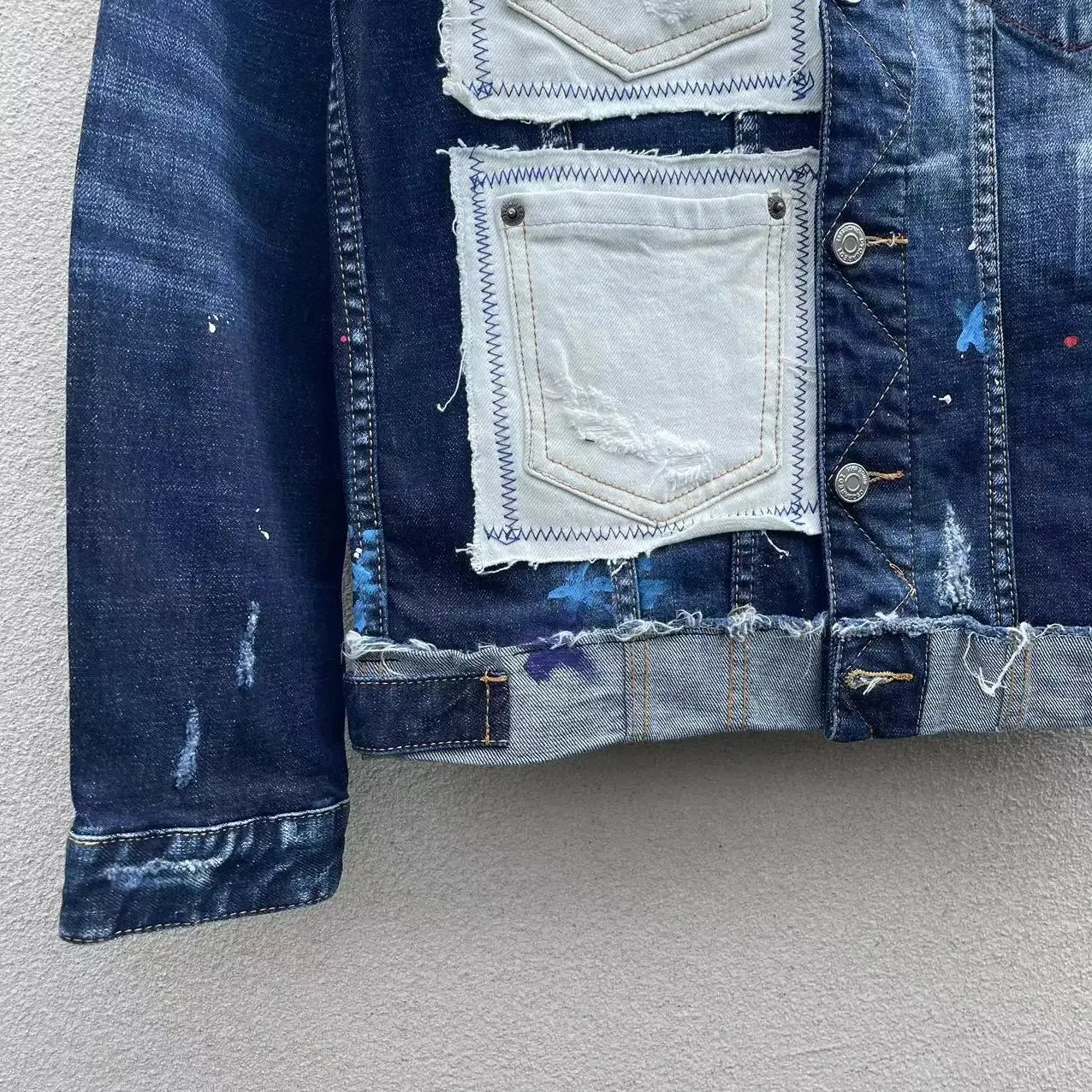 Distressed Patchwork Denim Jacket