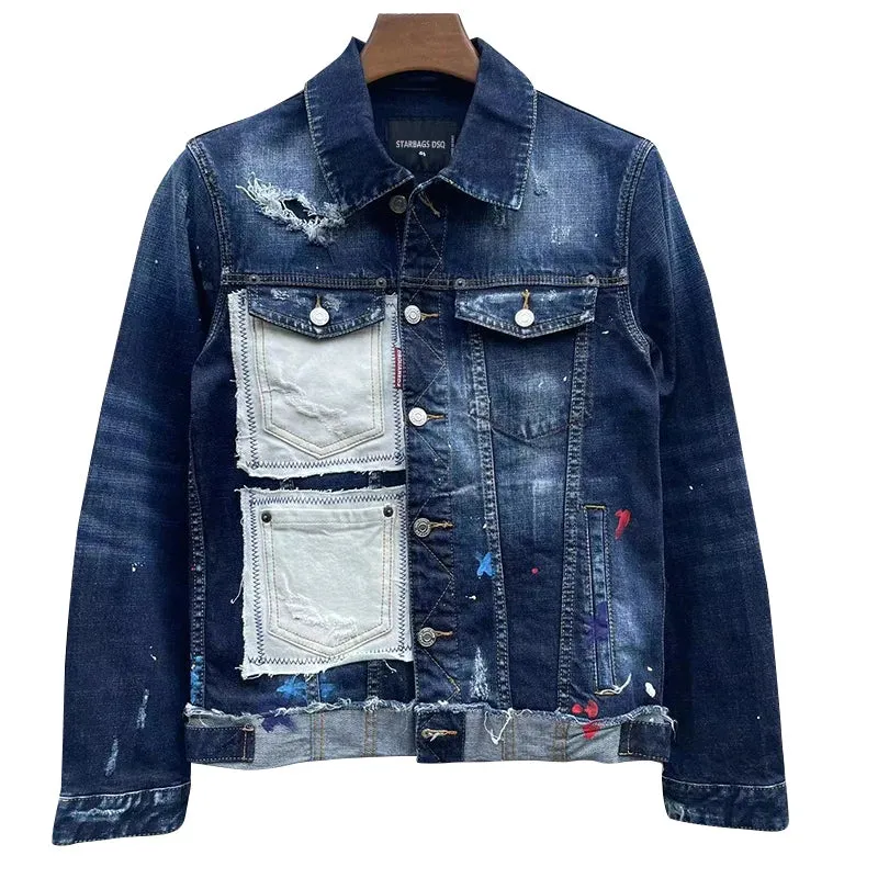 Distressed Patchwork Denim Jacket